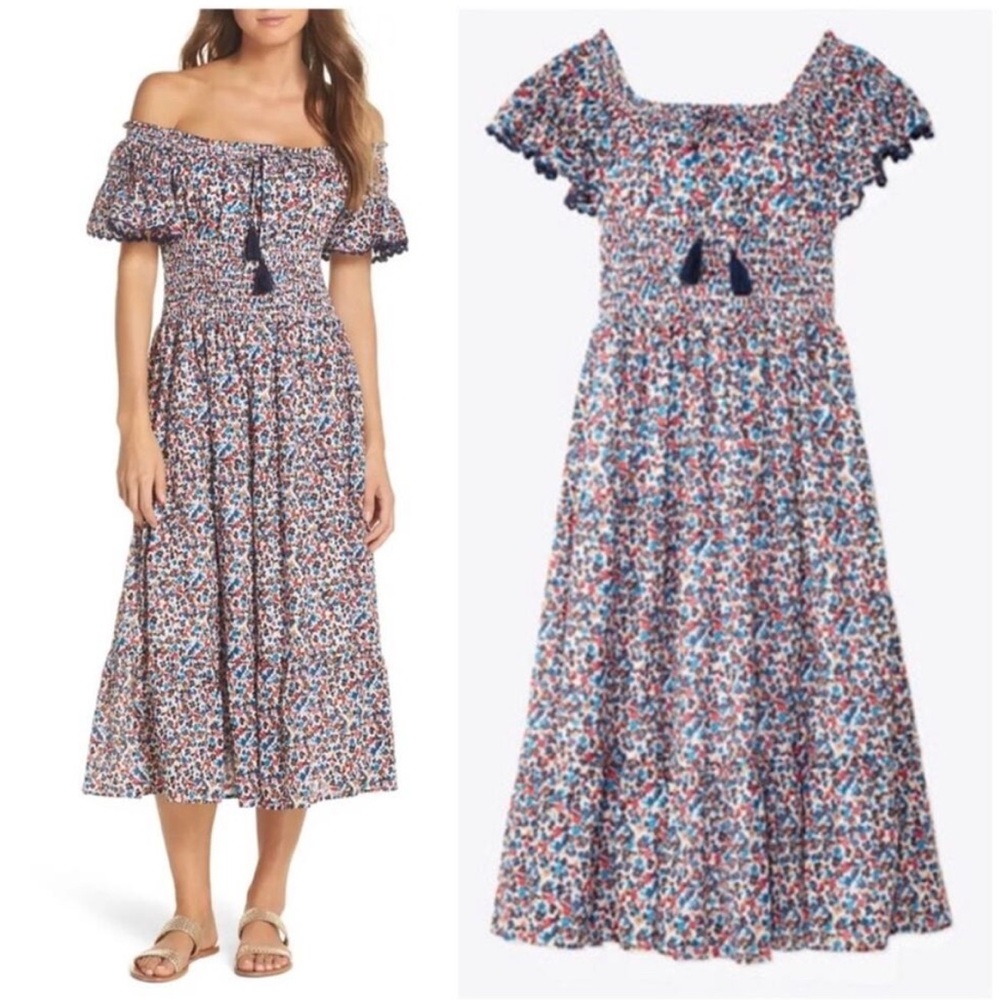 Tory Burch Wildflower Smocked Cotton Dress